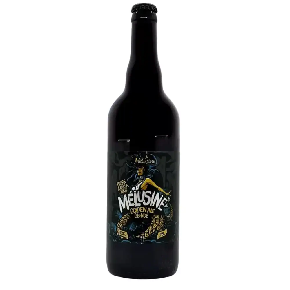 Bière Mélusine Golden Ale 75cl de la brasserie Mélusine sur fond blanc.