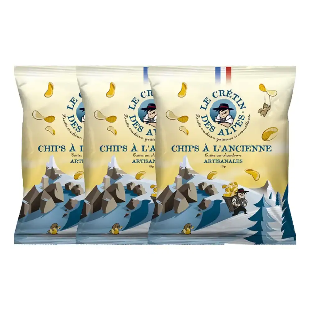 Lot de 3 paquets de chips artisanales à l'ancienne du Crétin des Alpes.