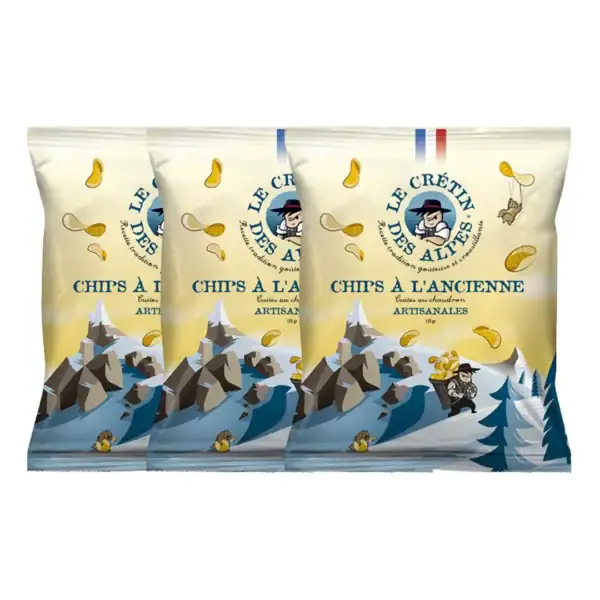 Lot de 3 paquets de chips artisanales à l'ancienne du Crétin des Alpes.