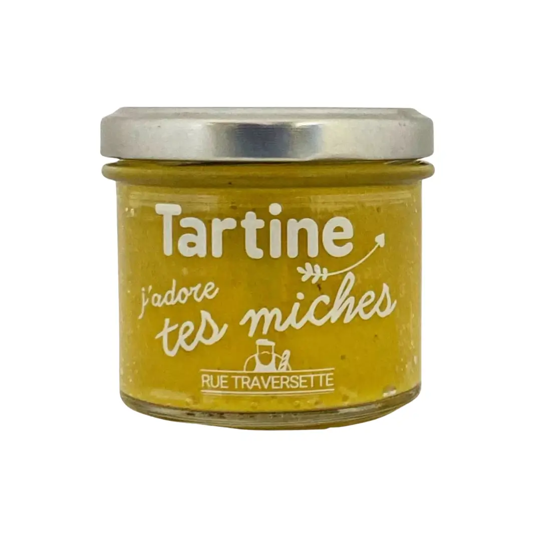 J’adore-tes-miches-Tartinade-apéro-Rue-Traversette Photo du tartinable apéro "J'adore tes miches" de Rue Traversette, texture onctueuse et couleurs gourmandes, idéal pour l'apéritif.