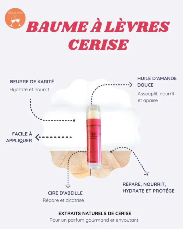 Cette image représente le baume à lèvres à la cerise présent dans la box de la fête des mères Chasarose.