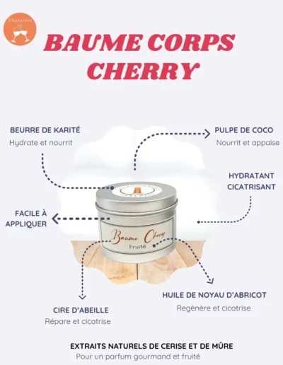 Cette image représente le Baume Cherry pour le corps. Il fait parti de la box de la fête des mères. Nous donnons les détails de celui-ci.
