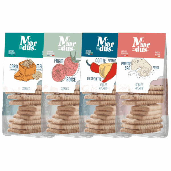 4 paquets de biscuits artisanaux de l'Atelier des Mordus. Produits Vendéen.