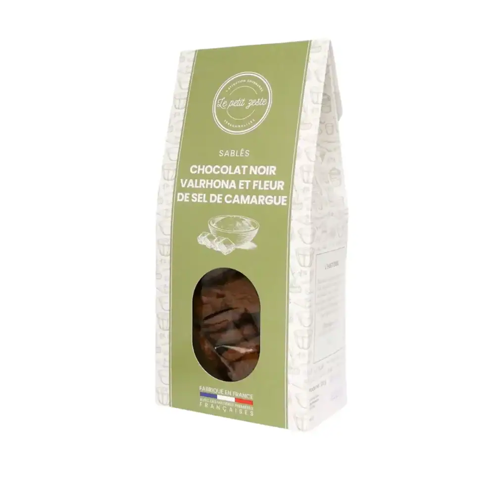 Sachet de sablés artisanaux au chocolat noir Valrhona et fleur de sel de Camargue – Le Petit Zeste