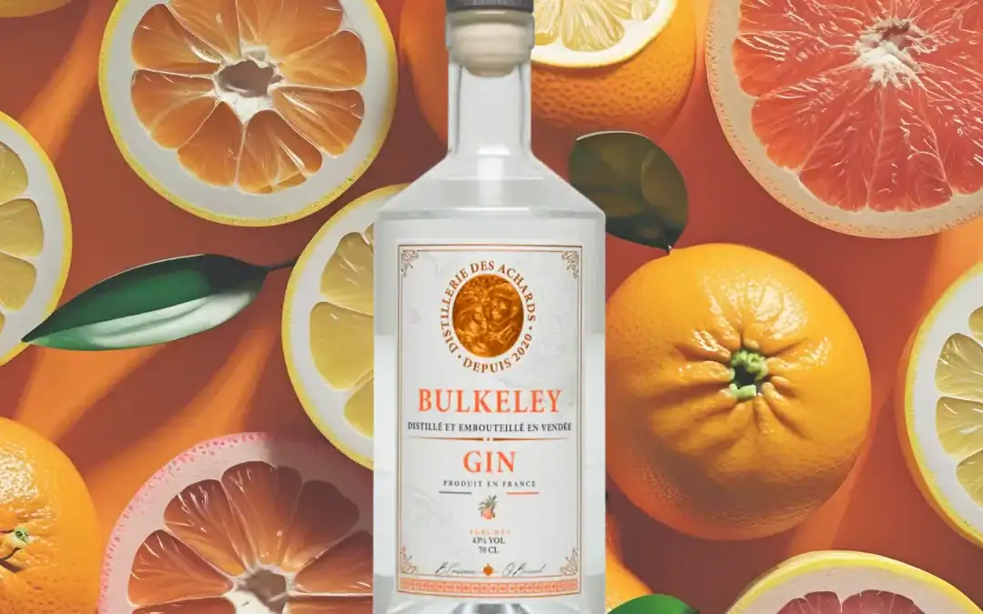 Bouteille de gin Bulkeley de la Distillerie des Achards, produit artisanal français distillé en Vendée.