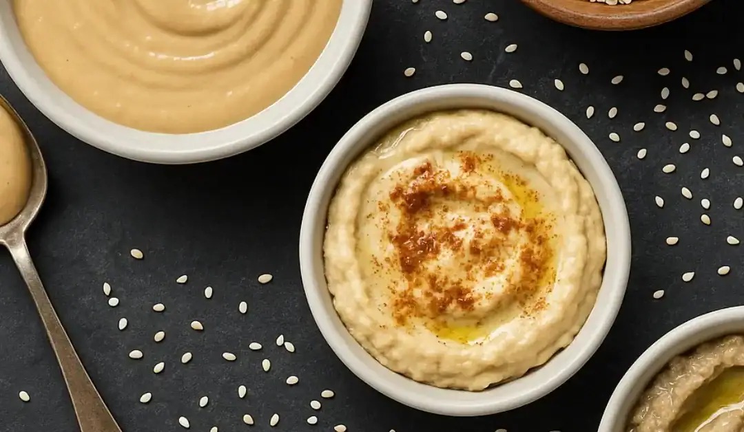 Que faire avec du tahini ? Un pot de tahini entouré d’ingrédients pour des recettes maison