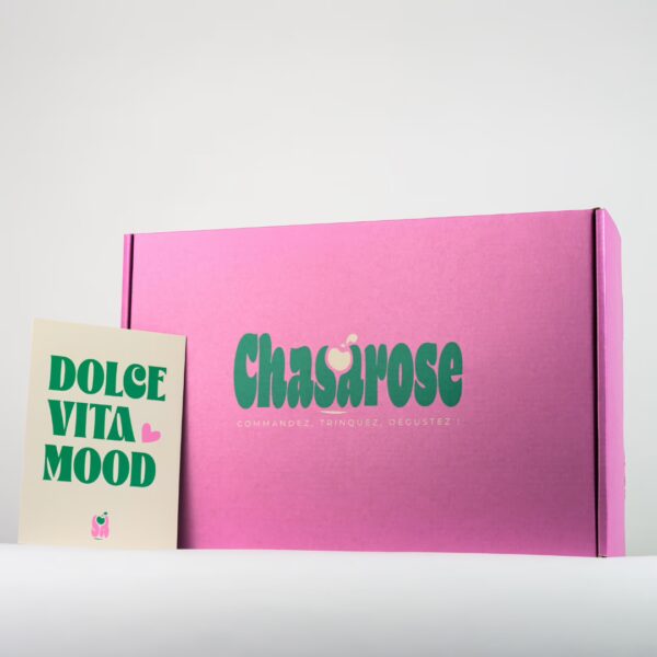 Box apéro Chasarose fermée avec carte Dolce Vita Mood, disponible en abonnement avec livraison rapide.