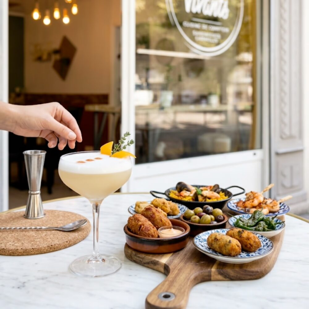 Atelier cocktail en Savoie aux Beaux Vivants avec création d'un cocktail et assortiment de tapas.
